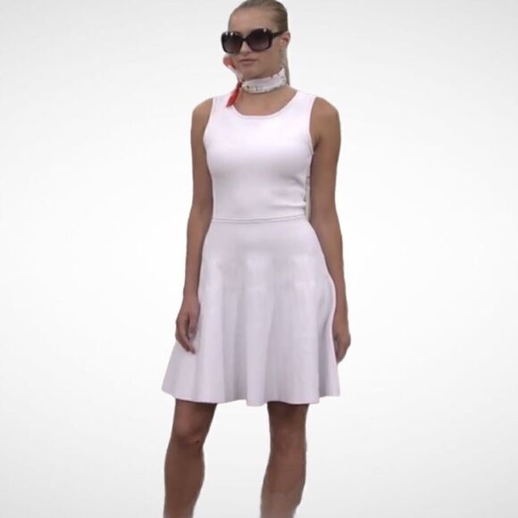 PINK TARTAN POWER STRETCH FIT & FLARE WHITE DRESS XL - Picture 1 of 9